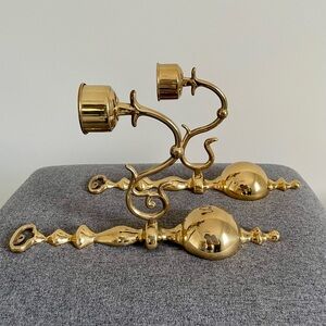 Vintage Brass Candle Stick Holders Wall Hanging Scones Unsigned